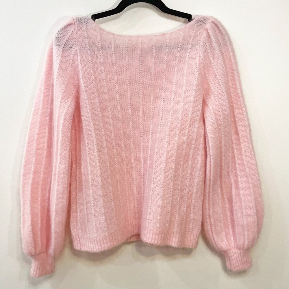 EUC Sezane Aretha Mohair Wool Puff Sleeve Sweater Rose Pink Medium - Picture 4 of 9
